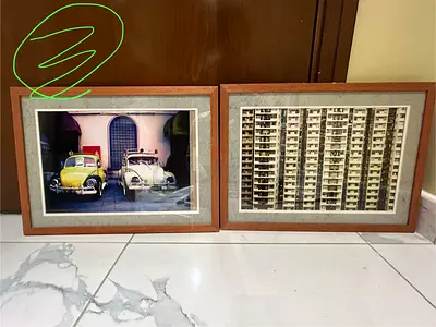 Custom made wood frame (54*54) with vintage images