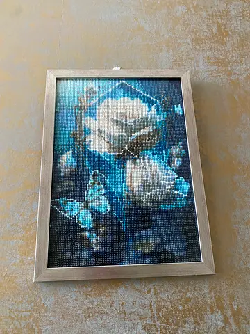 Framed Bead Mosaic Floral  Butterfly Wall Art