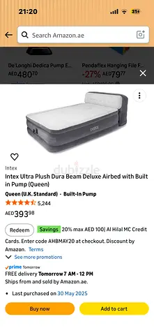 Intex queen-size air mattress with built‑in pump, in excellent condition. Used only a few times.