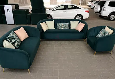 Modern Emerald Green Sofa Set with Gold Legs