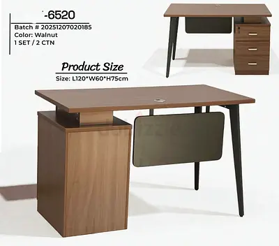 Walnut Study/Computer Desk with Drawer Cabinet - L120 x W60 x H75cm