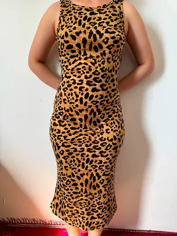 Women Leopard Print Sleeveless Midi Dress