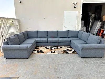 Large Grey U-Shaped Sectional Sofa