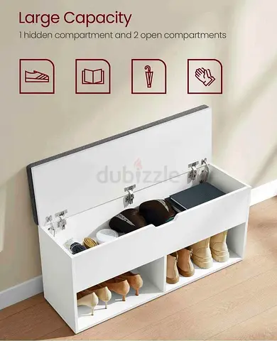 Shoe Storage Bench with Cushion, Entryway Shoe Rack Bench