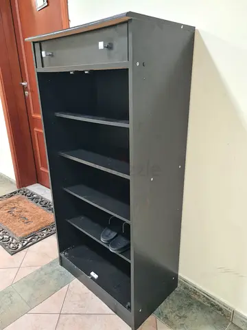 Sleek Black Shoe Rack and Storage Cabinet