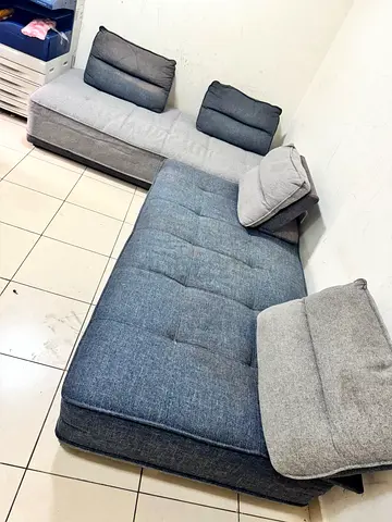 L-shaped Modular Fabric Sofa - Grey, Good Condition