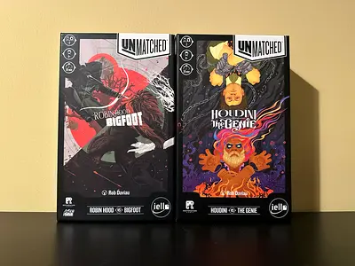Unmatched board game expansions: Robin Hood vs Bigfoot  Houdini vs The Genie (new)