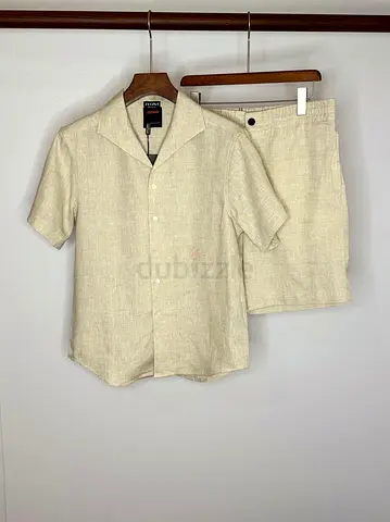 Zegna Beige Linen Short Sleeve Shirt and Shorts Set -