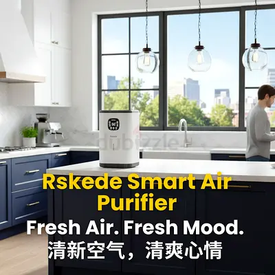 RSKede Smart Air Purifier – Voice-Controlled, HEPA + Carbon Filter, 1292 Sq Ft Coverage, Removes 99%