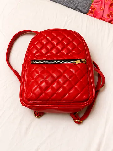Red Quilted Mini Backpack - Good Condition leather