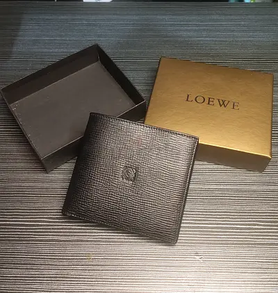 Genuine Loewe Leather Mens Bi-Fold Wallet with Coin Pocket