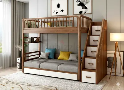Wooden Bunk Bed with Stairs, Drawers and Trundle - Excellent Condition