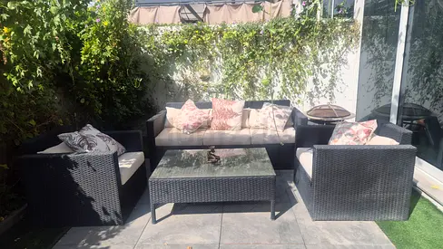Outdoor rattan garden sofa set with coffee table - good condition