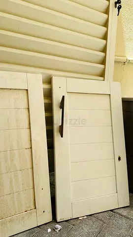 Set of 2 white wooden cabinet doors — good used condition