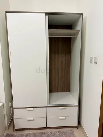 White Sliding Door Wardrobe with Drawers - excellent Condition