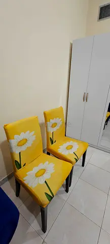 2 cushioned chairs with covers