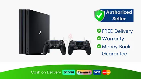 Sony PS4 Pro Console - 500GB, Black (Pack of 2 Controllers) - Warranty - Free Delivery