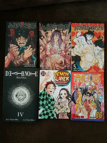 Collection of Manga Books Jujutsu Kaisen (vol. 5, 6, 7), Demon Slayer, Death Note and One Piece