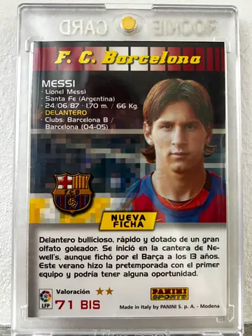 Lionel Messi Vintage Panini Rookie Card (2004-05) in Protective Case