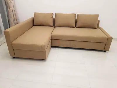 Beige L-Shape Sectional Sofa Bed With Storage