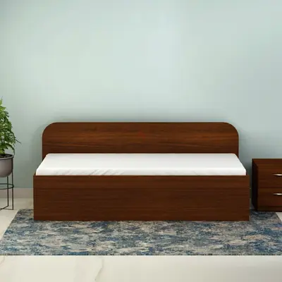 Single wooden daybed with mattress - walnut finish
