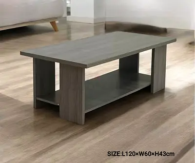 Simple Grey Wooden Coffee Table with Lower Shelf - 120x60x43cm