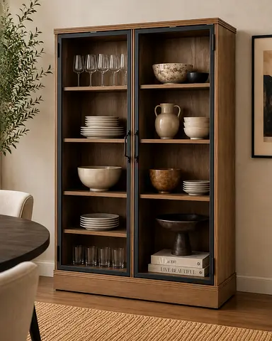 Modern Wooden Display Cabinet with Glass Doors