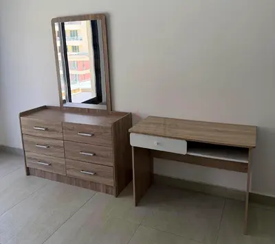 6-drawer Dresser with Mirror + Small Desk/Vanity - Light Wood