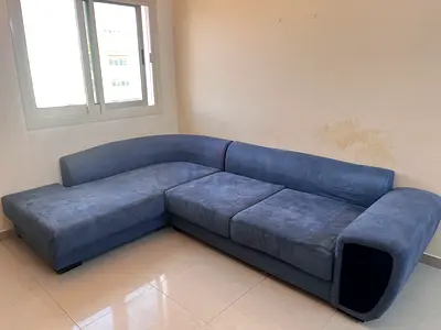 L-shaped Blue Fabric Corner Sofa - 3 Seater with Chaise