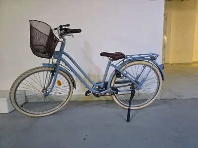 Light Blue Step- Bicycle with Front Basket and Rear Rack