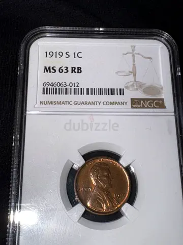 MS63 RB 1919S USA Wheat Cent (old antique coins)