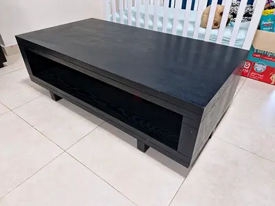 Solid Black Wooden Coffee Table with Open Shelf