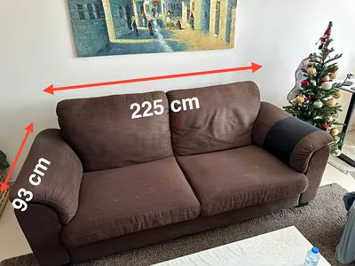 Brown 3-Seater Fabric Sofa 225cm — Good Used Condition