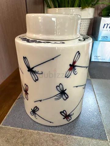 Ceramic Decorative Jar with Dragonfly Motif - Excellent Condition