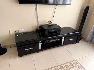 Black Low TV Entertainment Unit with Storage Drawers