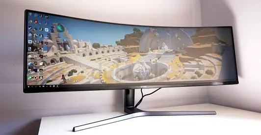 Samsung LC49HG90D (CHG90 Series) is a 49-inch super ultra-wide curved QLED gaming monitor designed t
