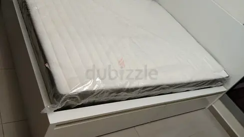 Ikea Malm White bed frame with mattress - good condition