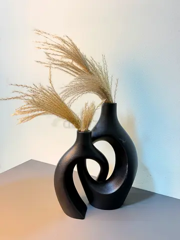 Set of 2 Modern Black Decorative Vases — Sculptural Home Decor