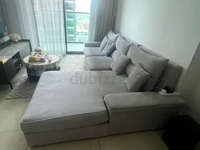 Light Grey L-Shaped Fabric Sofa with Chaise - Comfortable, Good Condition