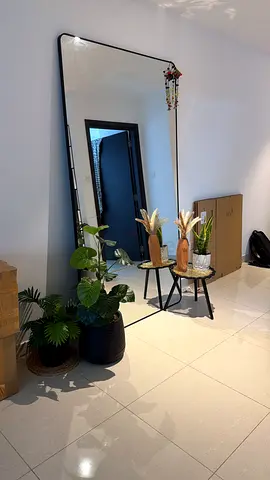 Large Full-Length Floor Mirror with Rounded Corners - Black Frame