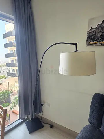 Arc floor lamp with white drum shade - good condition