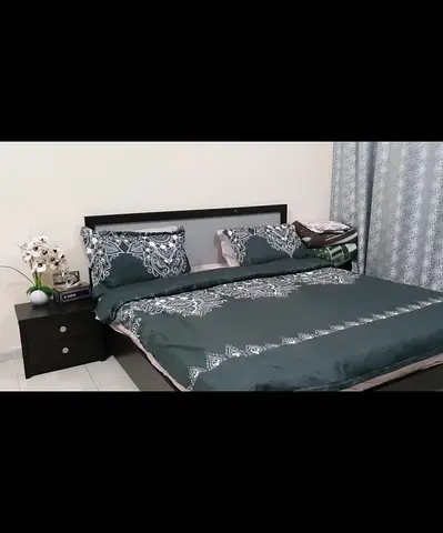 Queen bed frame without mattress and 2 bedside tables plus vanity- dark wood set