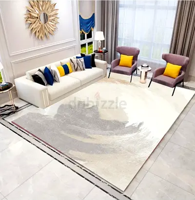Super soft touch, non-slip modern area rug - light beige  grey