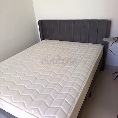 Queen size upholstered bed frame with mattress - good condition