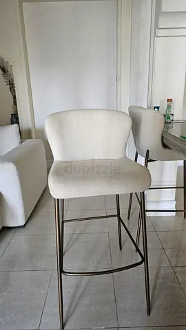 Set of 2 Beige Upholstered Bar Stools with Metal Frame