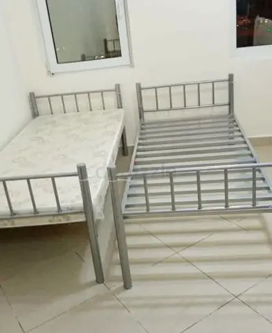 Two Single Metal Bed Frames with Mattress (Silver) - Brand new