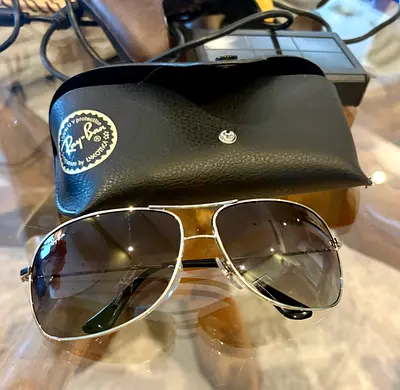 Ray-Ban RB3025 Aviator — silver frame with grey gradient lenses, with original case.