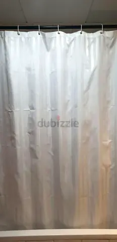 White bathroom curtain with road
