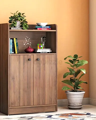 Compact Wooden Storage Cabinet with Shelves - Good Condition