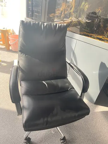 Black Leather High-Back Office Chair on Wheels — Good Condition